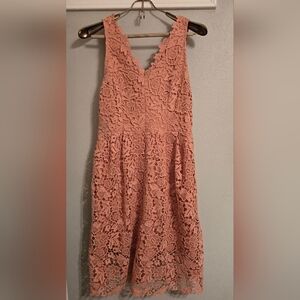 ASTR Lace Dusty Pink Sleeveless V Neck Midi Dress Lined Zipper in back